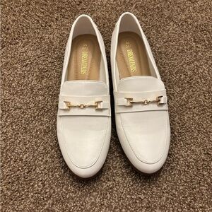 Dream Pairs White Loafers with Gold Accent